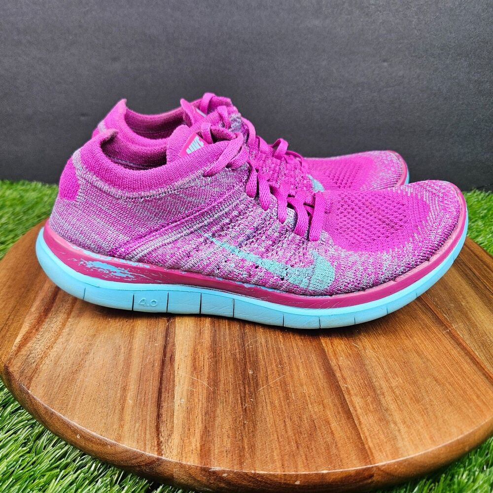 Nike‎ Free 4.0 Flyknit Shoes Womens 6.5 Pink Running Sneakers Lace Up 631050-501